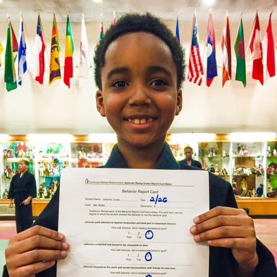 Johanne received a perfect score on his behavioral report card at school! 